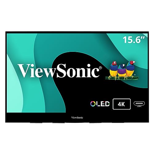 ViewSonic VX1655-4K-OLED 15.6 Inch 4K UHD Portable OLED Monitor with 2 Way Powered 60W USB C, Mini HDMI, Dual Speakers, and Built in Stand with Smart Cover,Black