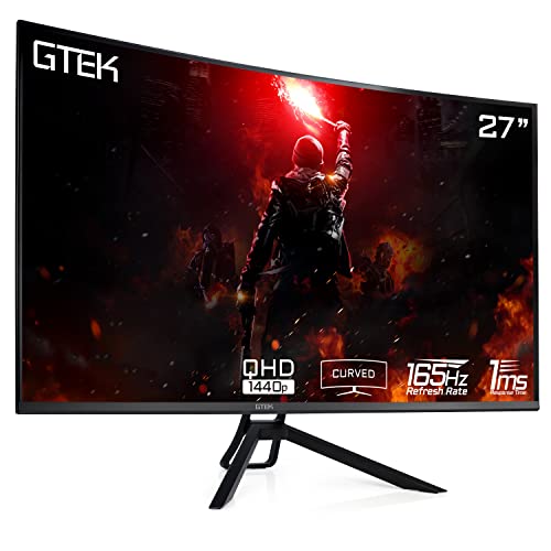 GTek 165Hz 2K Gaming Monitor, 27 Inch Frameless Display QHD 2560 x 1440P, Curved 1800R, VA 1ms MPRT, Supports 144Hz HDR, FreeSync, DisplayPort/HDMI 2.0, VESA - Q2765VC