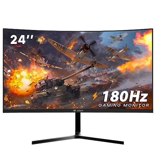 CRUA 24 Inch 144hz/180hz Curved Gaming Monitor, FHD 1080P Frameless Computer Monitors, Support AMD freesync Low Motion Blur, Eye Care, DisplayPort, HDMI, Compatible Wall Mountable Installs-Black