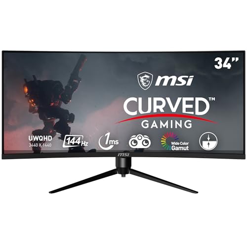 MSI Optix MAG342CQR 1500R Curvature 21:9 Aspect Ratio Narrow Bezel 1ms 3440 x 1440 (UWQHD) 144Hz Refresh Rate Tilt/Swivel/Height/Pivot Adjustment 34