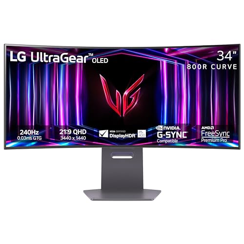 LG 34GS95QE 34-inch Ultragear OLED Curved Gaming Monitor WQHD 800R 240Hz 0.03ms DisplayHDR True Black 400 AMD FreeSync Premium Pro NVIDIA G-Sync HDMI 2.1 DisplayPort Tilt/Height/Swivel Stand Black