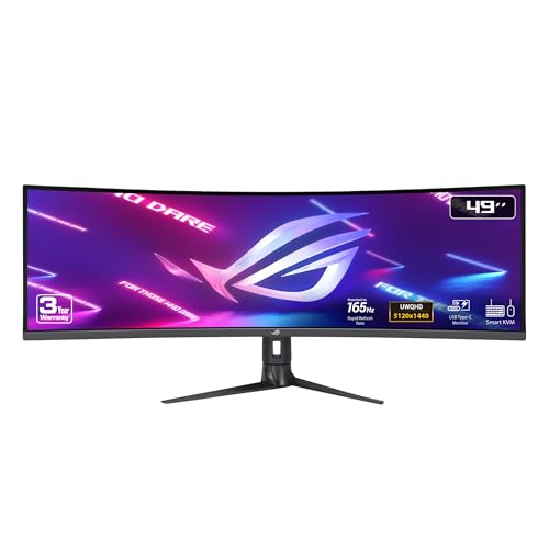 ASUS ROG Strix 49” Ultra-wide Curved HDR Gaming Monitor (XG49WCR) - Dual QHD 32:9 (5120 x 1440), 165Hz, Extreme Low Motion Blur Sync, USB-C, RJ45, DisplayHDR400, 90% DCI-P3, Dual Input-KVM Switch